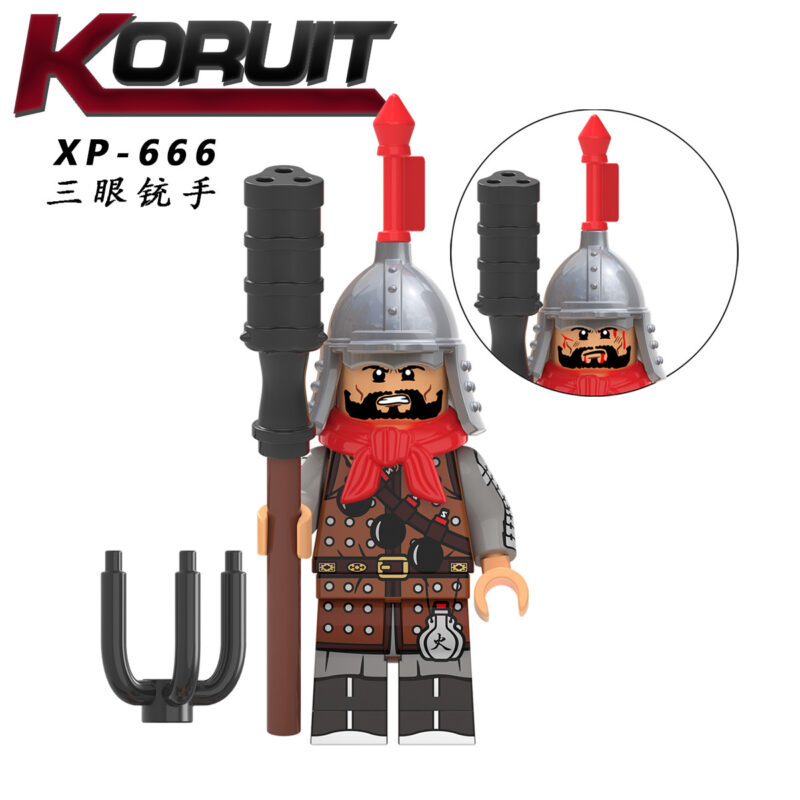 Mittelalterlicher Soldat der Ming-Dynastie mit dreiäugigem Gewehr Minifiguren XP-666